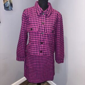 Loft Pink  Navy Houndstooth Textured 2pc Suit Cropped Jacket & Skirt Size S/8